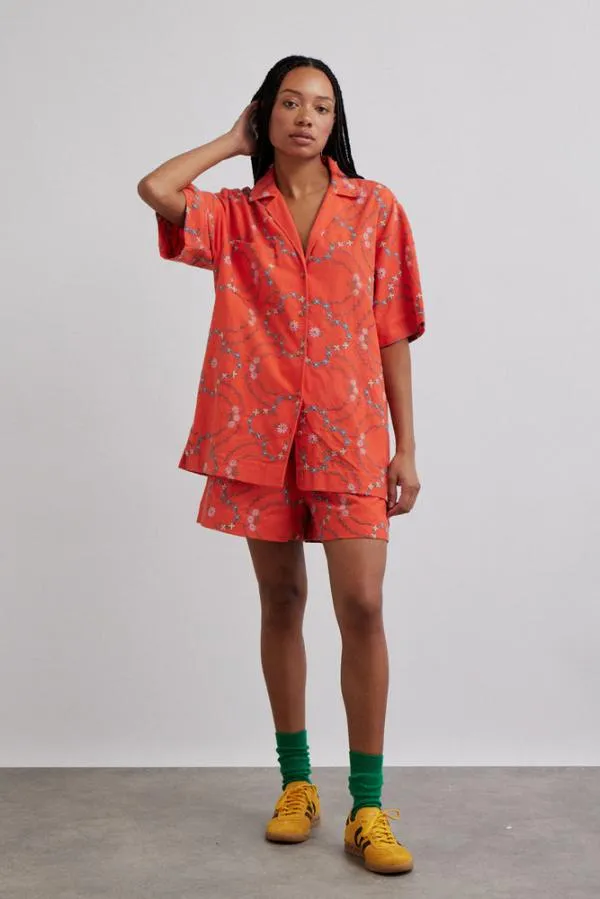 Damson Madder Coords Women Table Cloth Shorts 8211 Red Flower Embroidery