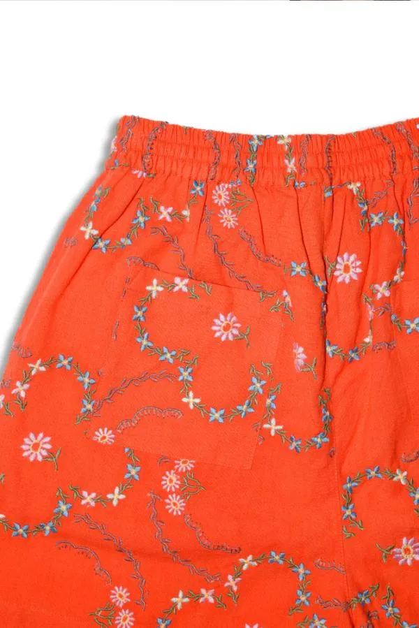 Damson Madder Coords Women Table Cloth Shorts 8211 Red Flower Embroidery