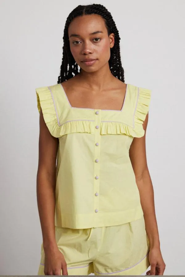 Damson Madder Nightwear Women Kitty Ruffle Nightwear Set Yellow