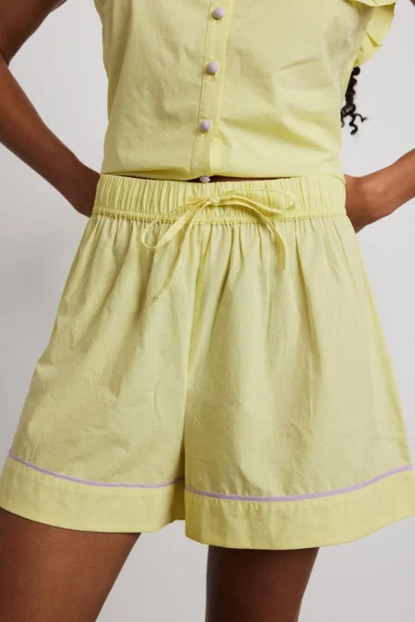 Damson Madder Nightwear Women Kitty Ruffle Nightwear Set Yellow