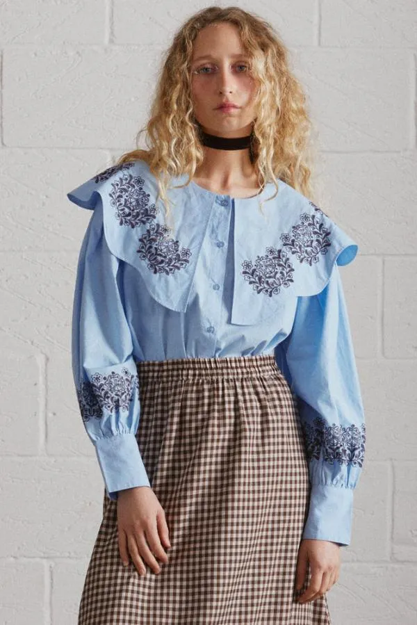 Damson Madder Tops Women Romeo Embroidered Blouse Blue