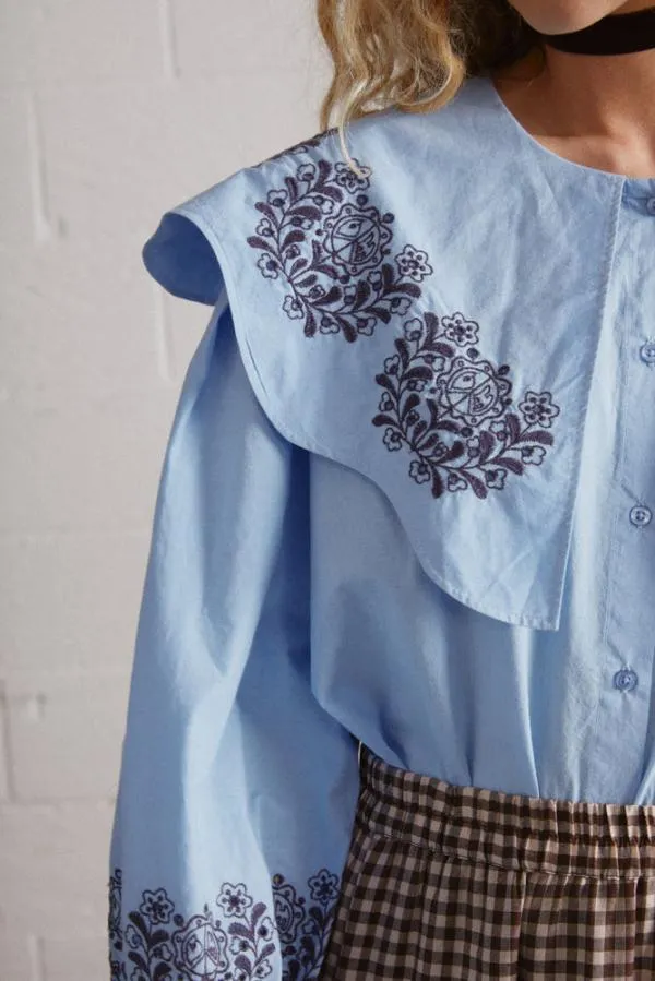 Damson Madder Tops Women Romeo Embroidered Blouse Blue