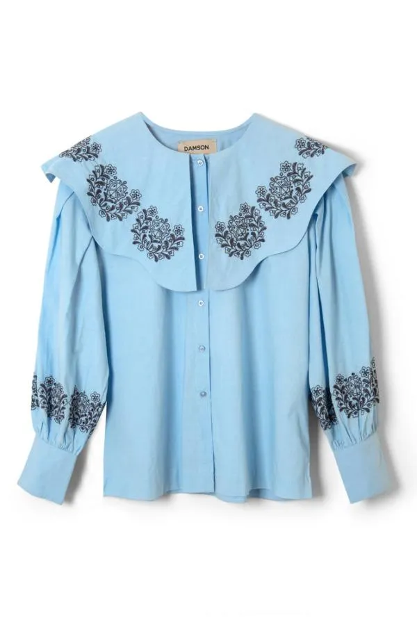 Damson Madder Tops Women Romeo Embroidered Blouse Blue