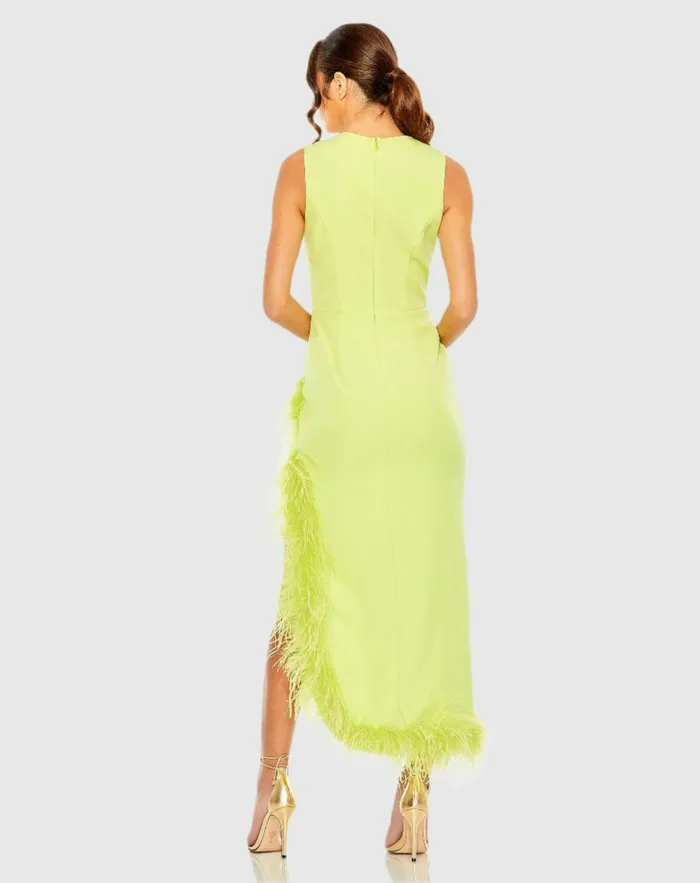 Daytime Dresses Mac Duggal Women Sleeveless Faux Wrap Dress with Feather Detail Black Daytime Dresses Mac Duggal Women Sleeveless Faux Wrap Dress with Feather Detail Black