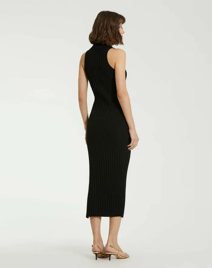 Daytime Dresses Rib Knit Collared Sleeveless Fitted Maxi Dress 8211 FINAL SALE Black Mac Duggal Women