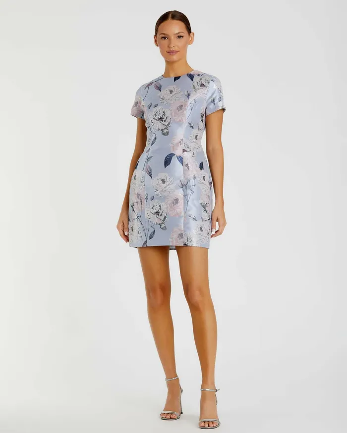 Daytime Dresses Short Sleeve Fitted Floral Mini Dress Blue Multi 8211 Mac Duggal Women