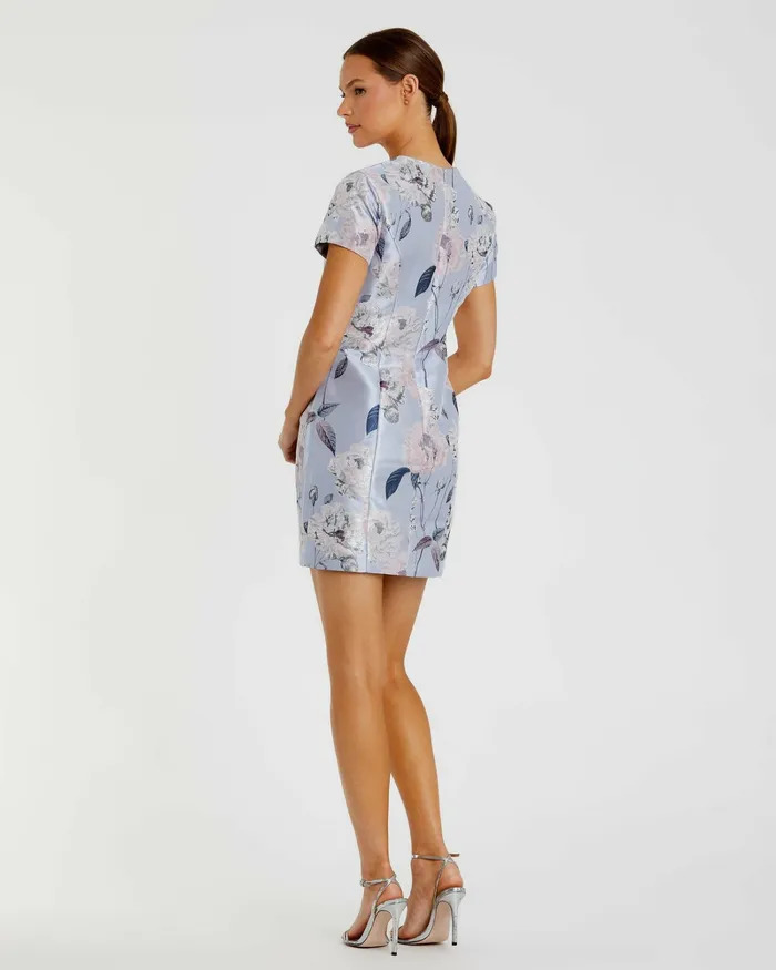 Daytime Dresses Short Sleeve Fitted Floral Mini Dress Blue Multi 8211 Mac Duggal Women