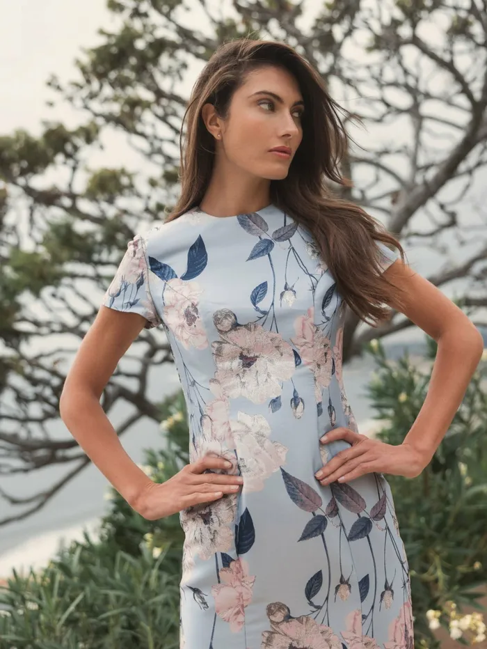 Daytime Dresses Short Sleeve Fitted Floral Mini Dress Blue Multi 8211 Mac Duggal Women