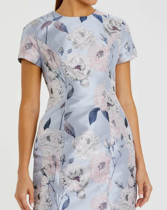Daytime Dresses Short Sleeve Fitted Floral Mini Dress Blue Multi 8211 Mac Duggal Women