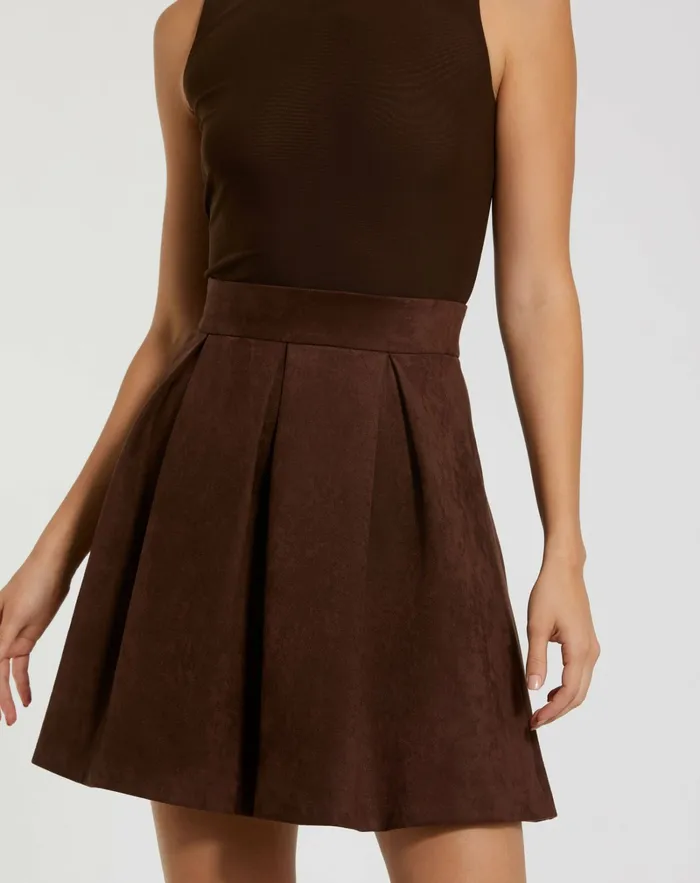 Daytime Dresses Sleeveless Mesh And Suede A Line Mini Dress Chocolate Mac Duggal Women Daytime Dresses Sleeveless Mesh And Suede A Line Mini Dress Chocolate Mac Duggal Women