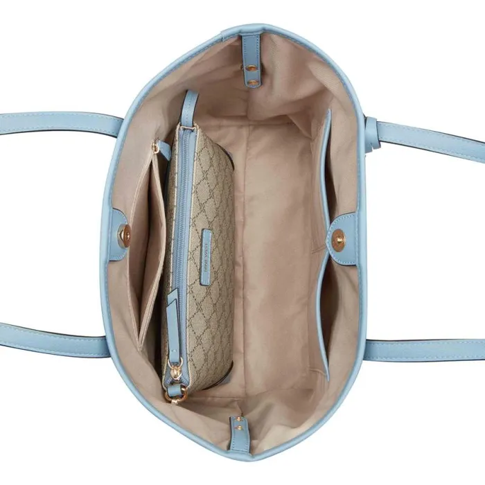 Delaine 2 In 1 Tote Beige Logo Denim Women Nine West Totes and Backpacks Delaine 2 In 1 Tote Beige Logo Denim Women Nine West Totes and Backpacks