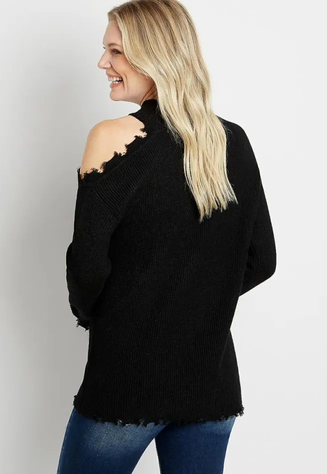 Destructed Asymmetrical Cold Shoulder Pullover Sweater Women Maurices Tops