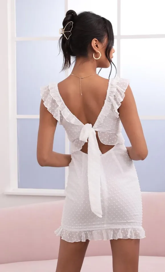 Dotted Chiffon Dress White Women LUCY IN THE SKY Mini Dresses