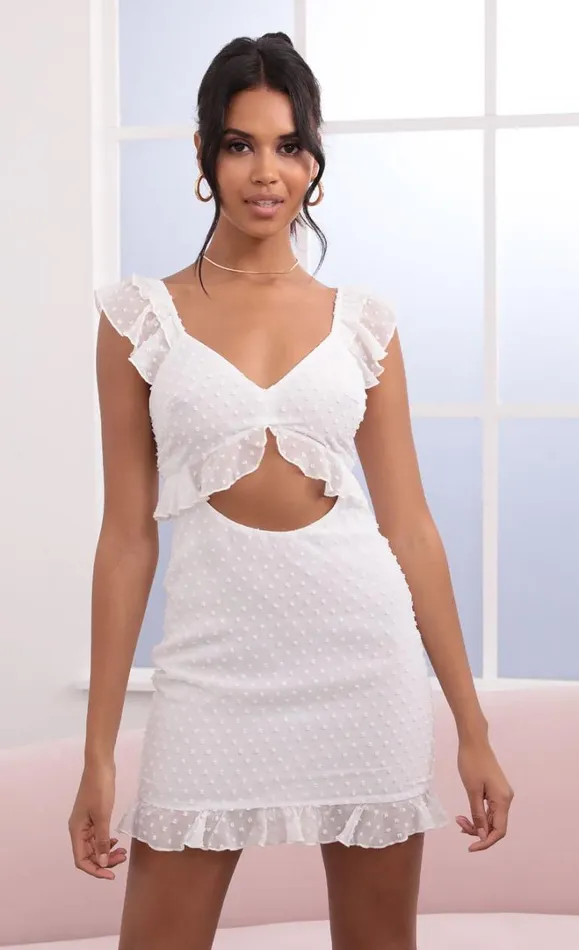 Dotted Chiffon Dress White Women LUCY IN THE SKY Mini Dresses