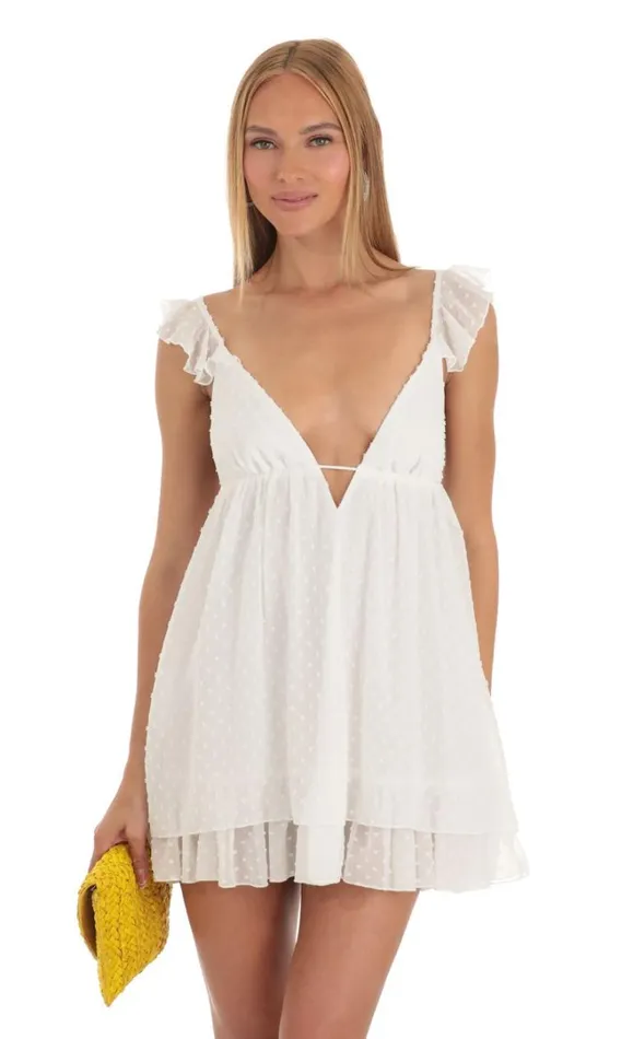 Dotted Flare Dress White Women LUCY IN THE SKY Mini Dresses