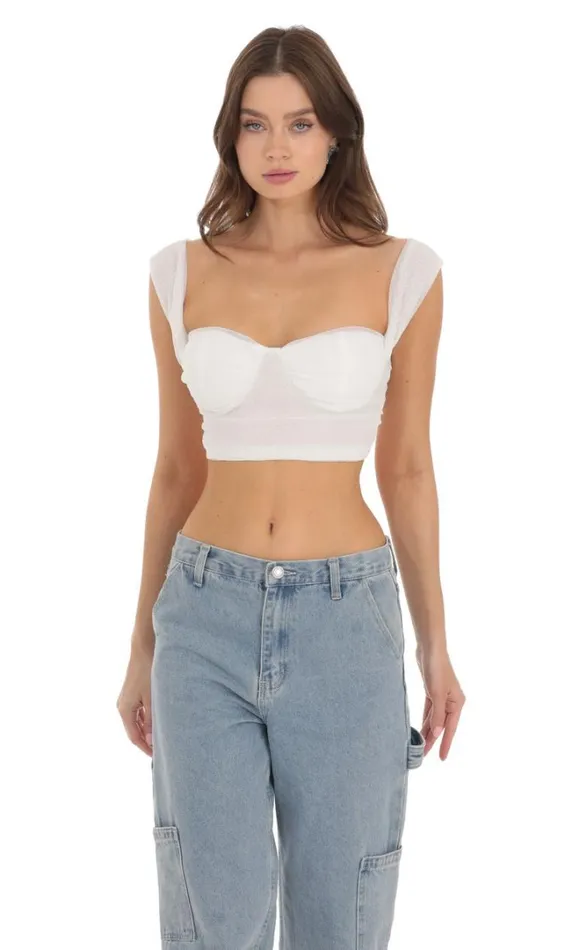 Dotted Mesh Top White Women LUCY IN THE SKY Tops