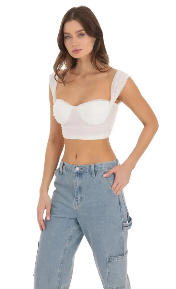 Dotted Mesh Top White Women LUCY IN THE SKY Tops