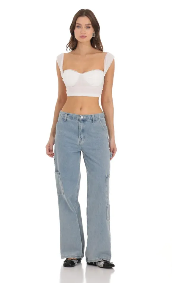 Dotted Mesh Top White Women LUCY IN THE SKY Tops