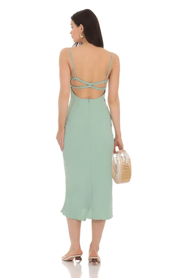 Dotted Open Back Midi Dress Green Women LUCY IN THE SKY Midi Dresses