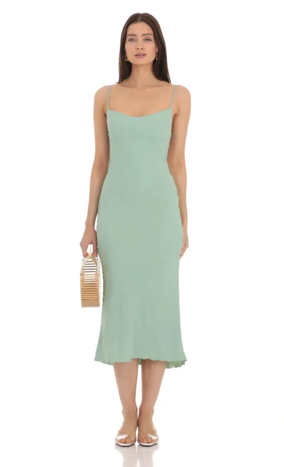 Dotted Open Back Midi Dress Green Women LUCY IN THE SKY Midi Dresses