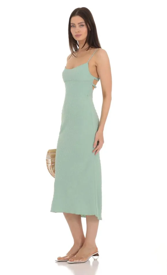 Dotted Open Back Midi Dress Green Women LUCY IN THE SKY Midi Dresses