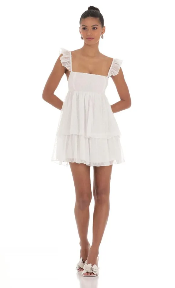 Dotted Ruffle Dress White Women LUCY IN THE SKY Mini Dresses Dotted Ruffle Dress White Women LUCY IN THE SKY Mini Dresses