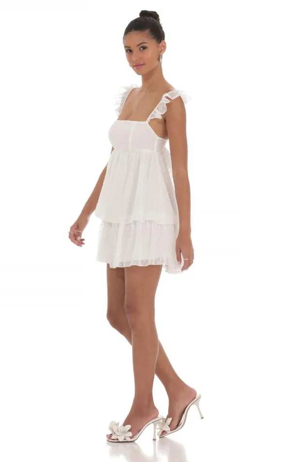 Dotted Ruffle Dress White Women LUCY IN THE SKY Mini Dresses Dotted Ruffle Dress White Women LUCY IN THE SKY Mini Dresses