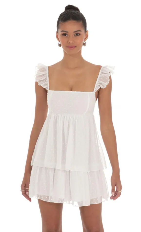 Dotted Ruffle Dress White Women LUCY IN THE SKY Mini Dresses Dotted Ruffle Dress White Women LUCY IN THE SKY Mini Dresses