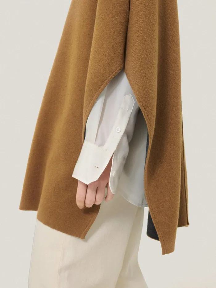 Double Face Knit Poncho Toffee Women Jigsaw Ponchos and Scarves