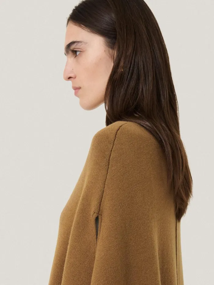 Double Face Knit Poncho Toffee Women Jigsaw Ponchos and Scarves