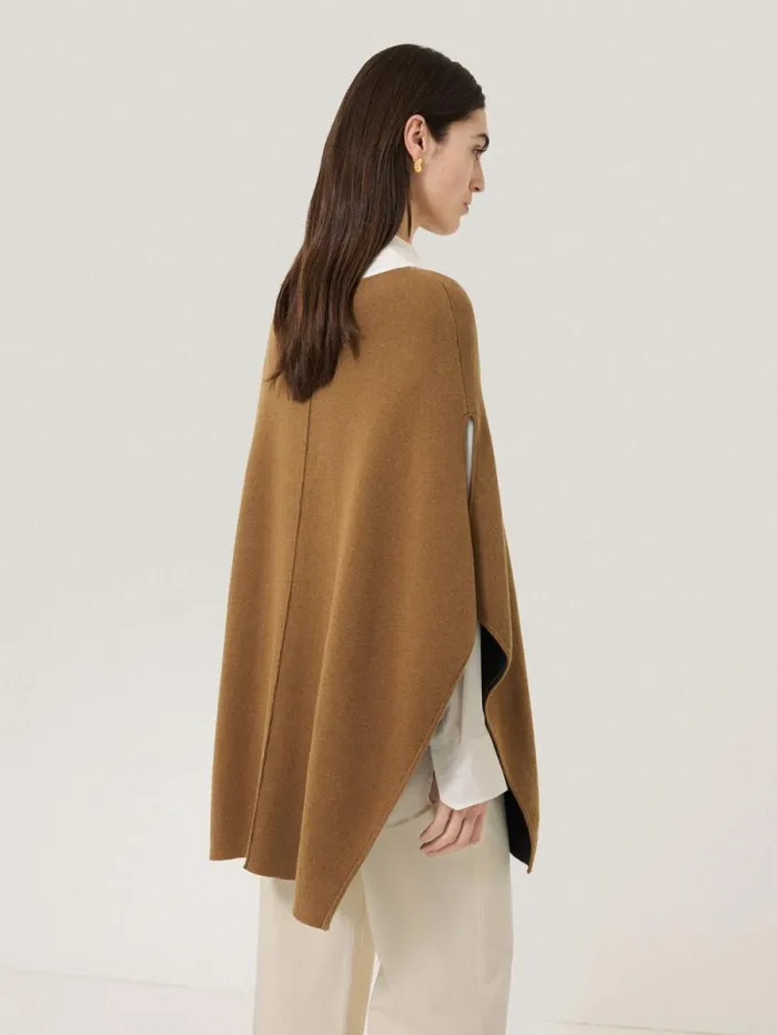 Double Face Knit Poncho Toffee Women Jigsaw Ponchos and Scarves
