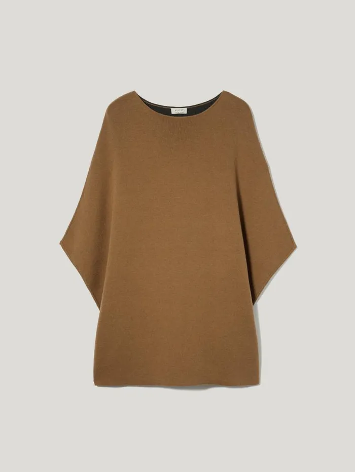 Double Face Knit Poncho Toffee Women Jigsaw Ponchos and Scarves