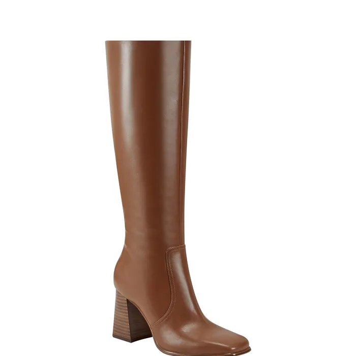 Dreeam Block Heeled Boot Tan Leather Boots and Booties Marc Fisher Women