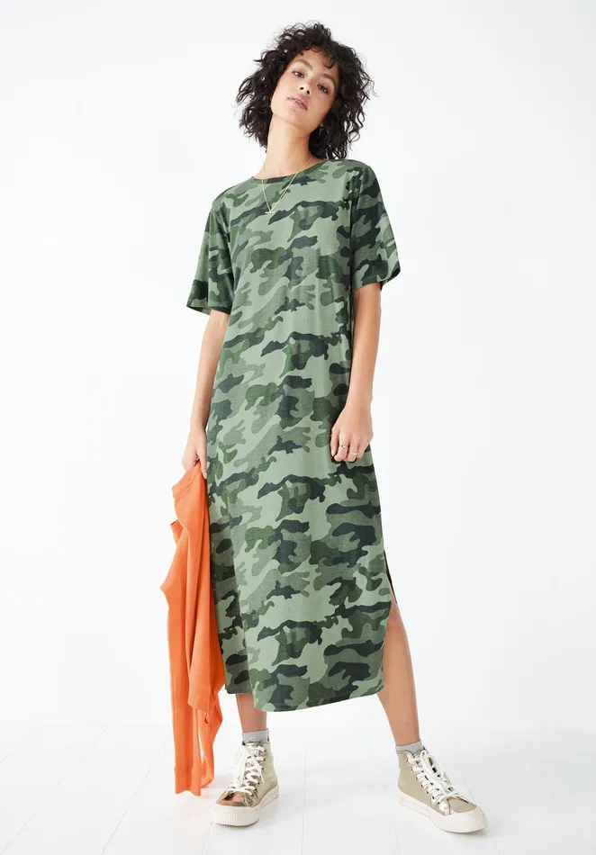 Dresses Women Hush Jamie Jersey Midi Dress Vintage Camo Khaki