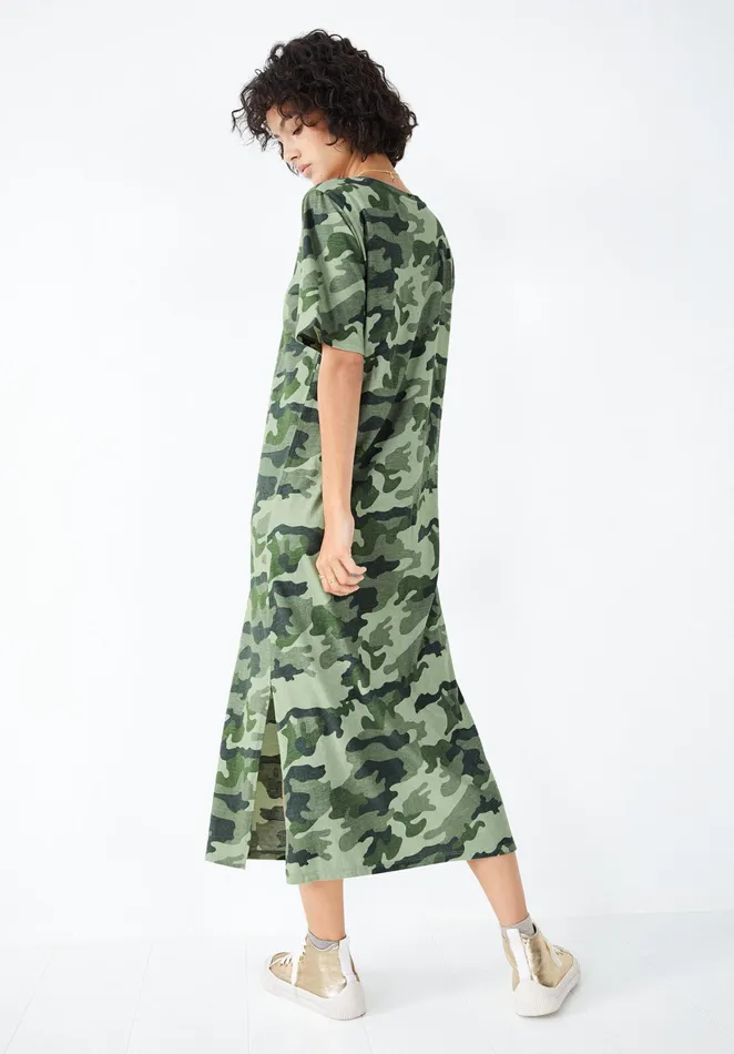 Dresses Women Hush Jamie Jersey Midi Dress Vintage Camo Khaki