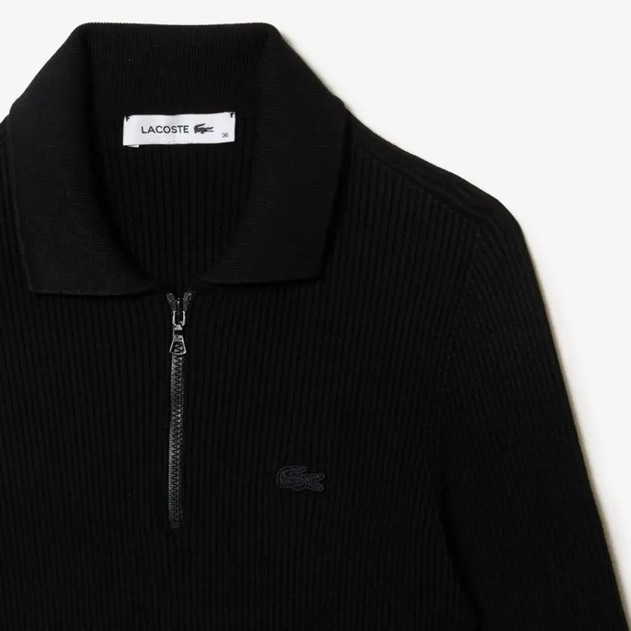 Dresses Women Lacoste Women039s Long Seamless Knit Ribbed Polo Dress Black 031
