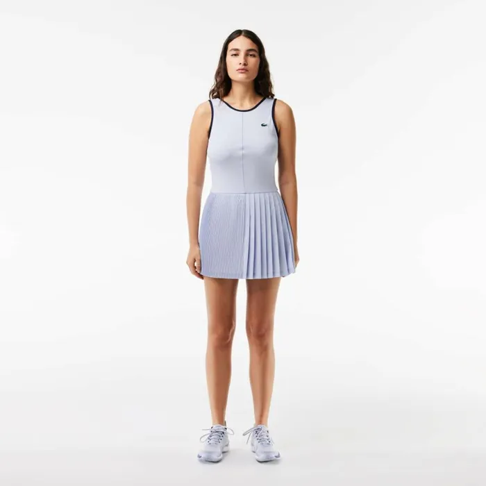 Dresses Women Lacoste Women039s UltraDry Stretch Tennis Dress and Shorts Light Blue Navy Blue X1j