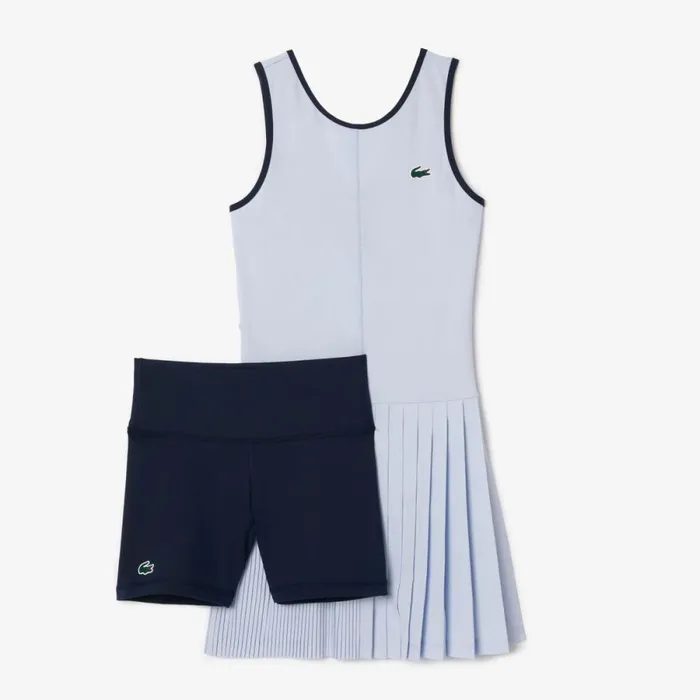 Dresses Women Lacoste Women039s UltraDry Stretch Tennis Dress and Shorts Light Blue Navy Blue X1j