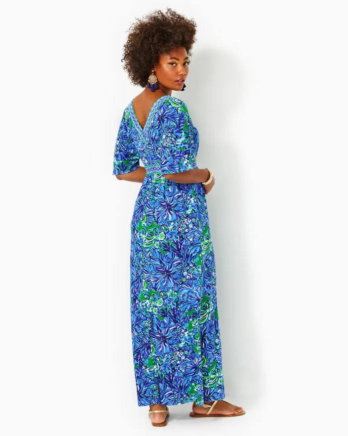 Dresses Women Lilly Pulitzer Addison Elbow Sleeve Maxi Dress Abaco Blue In Turtle Awe Engineered Maxi Dress
