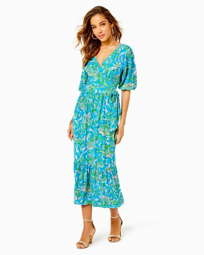 Dresses Women Lilly Pulitzer Brantley Midi Wrap Dress Cumulus Blue Chick Magnet Dresses Women Lilly Pulitzer Brantley Midi Wrap Dress Cumulus Blue Chick Magnet
