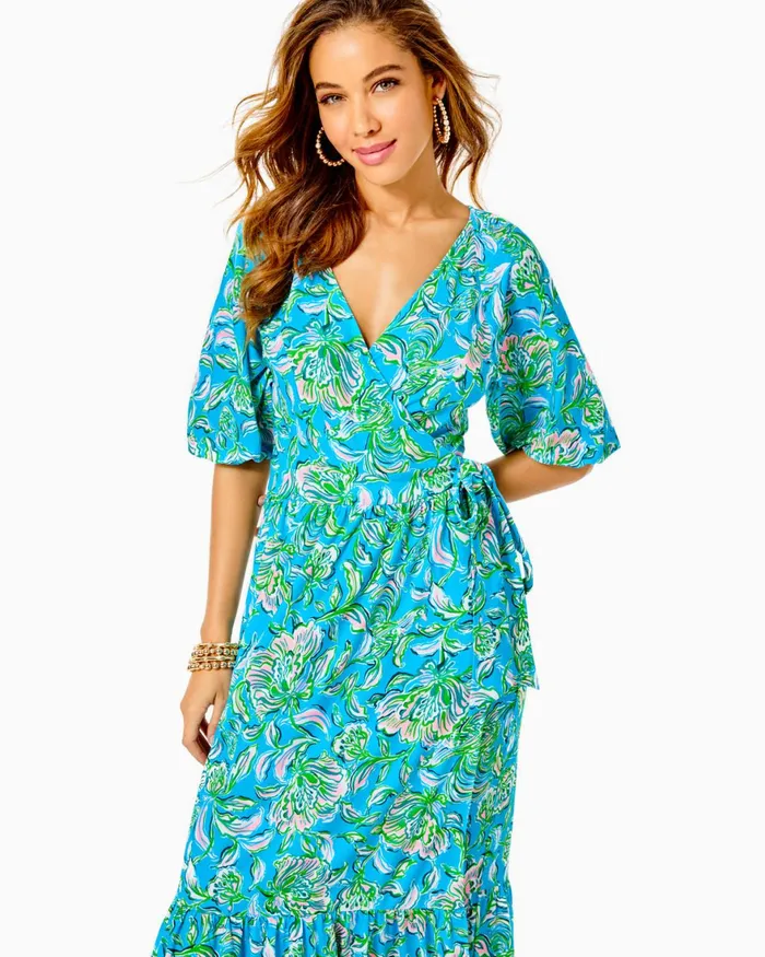 Dresses Women Lilly Pulitzer Brantley Midi Wrap Dress Cumulus Blue Chick Magnet Dresses Women Lilly Pulitzer Brantley Midi Wrap Dress Cumulus Blue Chick Magnet