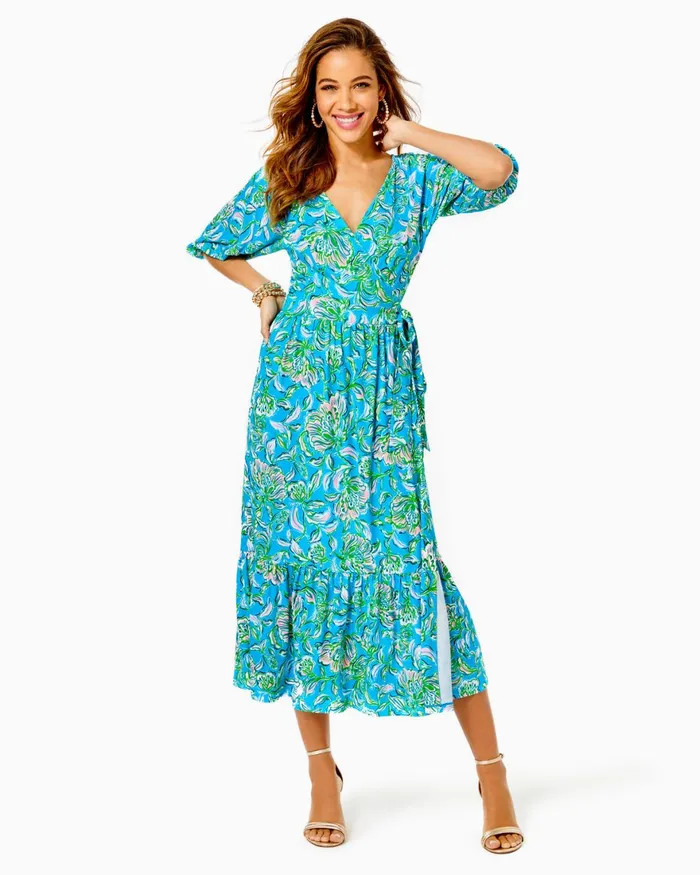 Dresses Women Lilly Pulitzer Brantley Midi Wrap Dress Cumulus Blue Chick Magnet Dresses Women Lilly Pulitzer Brantley Midi Wrap Dress Cumulus Blue Chick Magnet