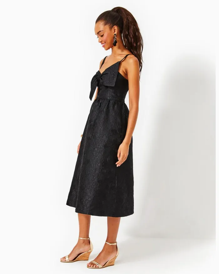 Dresses Women Lilly Pulitzer Ellara Jacquard Midi Bow Dress Onyx Leaf An Impression Jacquard Dresses Women Lilly Pulitzer Ellara Jacquard Midi Bow Dress Onyx Leaf An Impression Jacquard