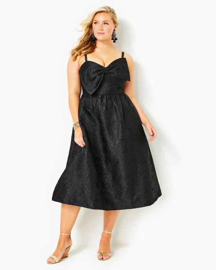 Dresses Women Lilly Pulitzer Ellara Jacquard Midi Bow Dress Onyx Leaf An Impression Jacquard Dresses Women Lilly Pulitzer Ellara Jacquard Midi Bow Dress Onyx Leaf An Impression Jacquard