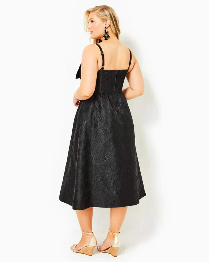 Dresses Women Lilly Pulitzer Ellara Jacquard Midi Bow Dress Onyx Leaf An Impression Jacquard Dresses Women Lilly Pulitzer Ellara Jacquard Midi Bow Dress Onyx Leaf An Impression Jacquard