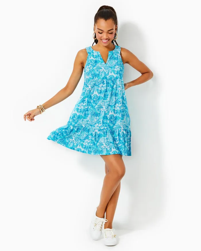 Dresses Women Lilly Pulitzer UPF 50 Solia ChillyLilly Dress Oyster Bay Navy Shroom With A View