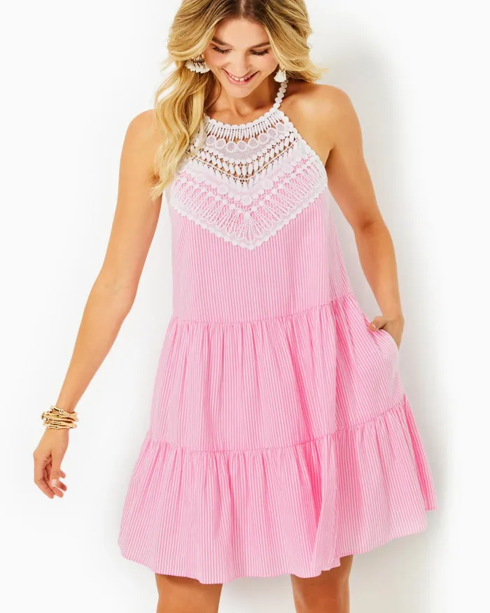 Dresses Women Lilly Pulitzer UPF 50 Solia ChillyLilly Dress Oyster Bay Navy Shroom With A View