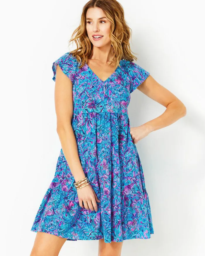 Dresses Women Lilly Pulitzer UPF 50 Solia ChillyLilly Dress Oyster Bay Navy Shroom With A View