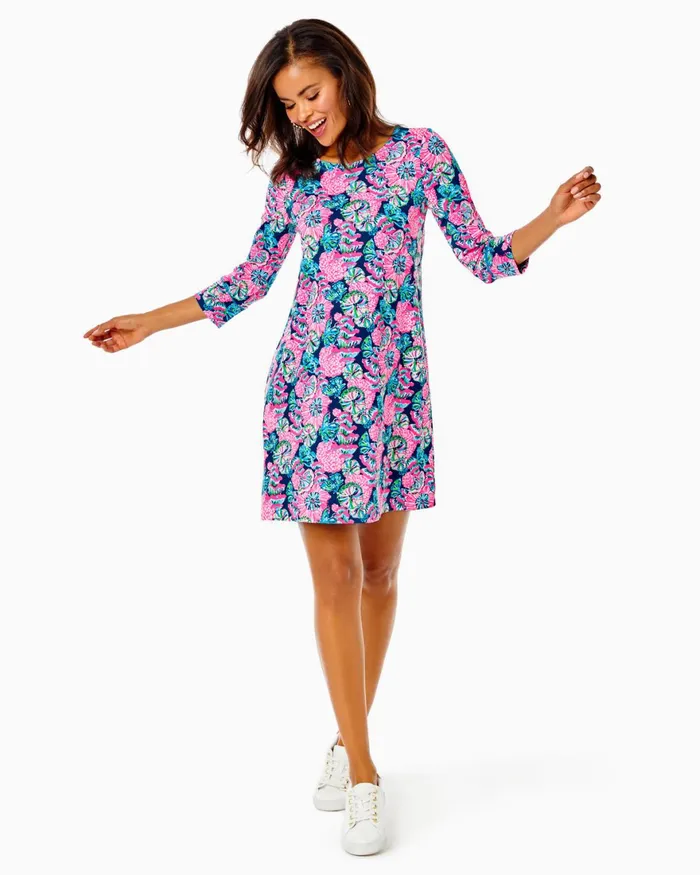 Dresses Women Lilly Pulitzer UPF 50 Solia ChillyLilly Dress Oyster Bay Navy Shroom With A View
