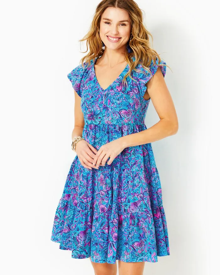 Dresses Women Lilly Pulitzer UPF 50 Solia ChillyLilly Dress Oyster Bay Navy Shroom With A View